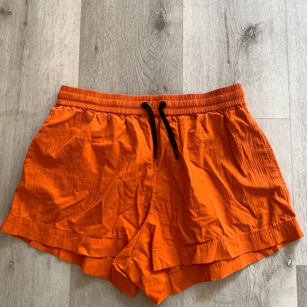 Everlane Mens Organic Cotton Seersucker Shorts Orange Drawstring Size L